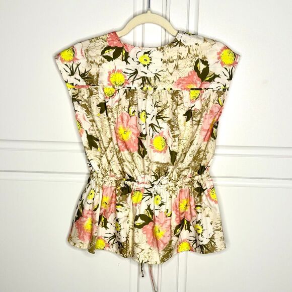 NWT Derek Lam 10 Crosby Caroline Floral Double Tie Cotton Top In Safari multi. - Picture 6 of 12